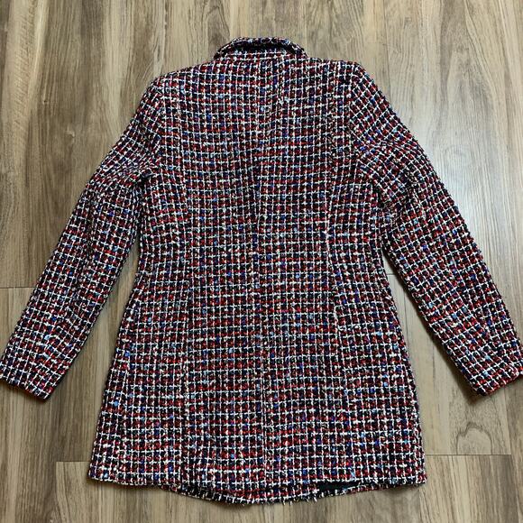 ASOS River Island Boucle Tweed Double Breasted Blazer Jacket Red Check Size 4 - Picture 9 of 11